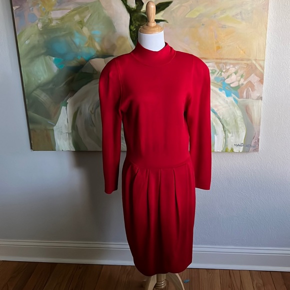 Vintage St. John knit dress red long sleeves size 6 - Picture 1 of 16